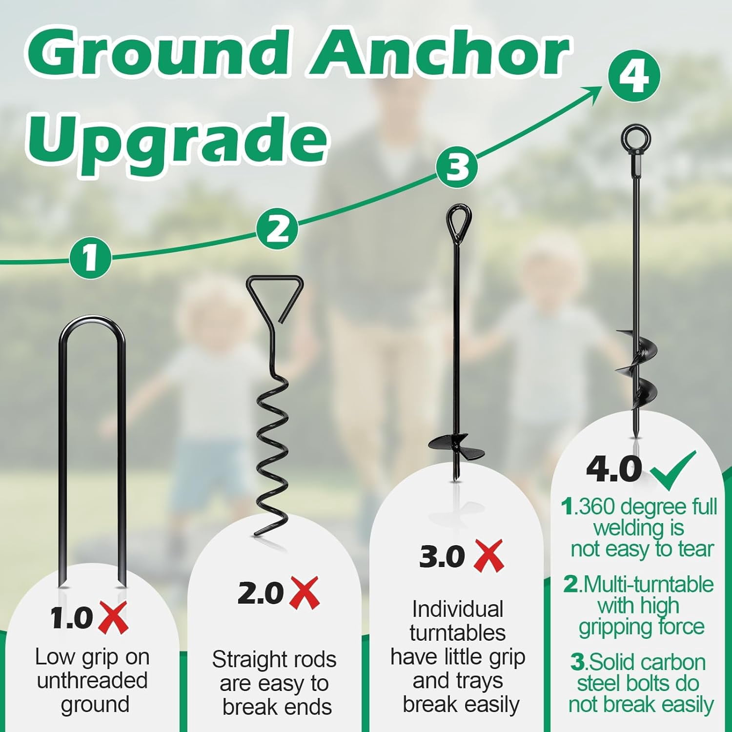 Ground Anchors 6 Pack 18 Inch RV Awning Tie Down Kit Heavy Duty  Tent Stakes with Ratchet Straps for Trampoline Swing Set Carport