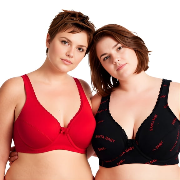 Curve Muse Women’s Unlined Plus Size Comfort Cotton Underwire Bra-Black/Red,Red-34B