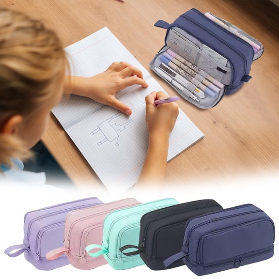 Under $1 Pencil Case, Hwkond Solid Color Pencil Case Large Capacity Four Open Pencil Case Stationery Box for Men And Women Multifunctional Solid Color Pencil Case Back to College