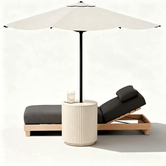 Chiccushion Umbrella Side Table, Patio Umbrella Base with 1.5 inch Hole, Fade & Scratch Resistant Lounger Table for Outdoor, Pool, Picnic, Beige