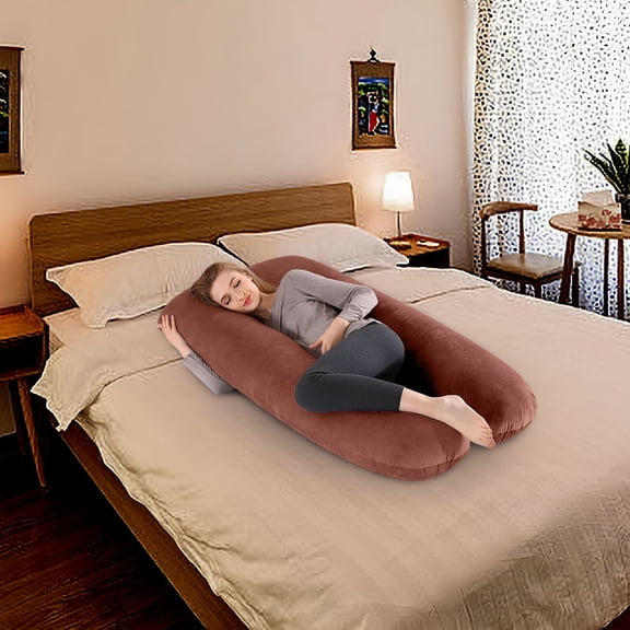 AUQ U Shaped Pregnancy Pillow Cover, Maternity Full Body Pillow Cover for Sleeping, Reading, Nursing, Watching TV, Sleeping Pillow for Pregnant Women and Side Sleepers with Removable Cover