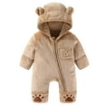 thumbnail image 2 of fnnxnal Toddler Hooded Bear Onesie - 3T, Coffee, 100% Polyester Plush, Soft Warm Full-Zip, Cute Paw Prints for Fall/Winter, 2 of 9