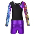 thumbnail image 4 of ZDHoor Girls Gymnastics Leotards Long Sleeve with Shorts Outfits Sparkle Dancewear Bodysuit Purple-A 6, 4 of 6