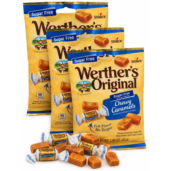 Werther's Original Sugar Free Chewy Caramel Candies, Chewy, 3 Pack, 2.4 oz.