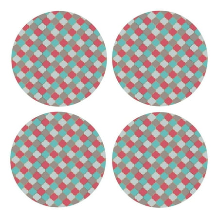 

4 Piece Round Mdf Cork Coaster 3.9in Lightweight Durable Easy To Clean Coaster For Living Room Dining Room Bedroom Bathroom Moroccan Buffalo Plaid Tartan Check Scotland Greenpink