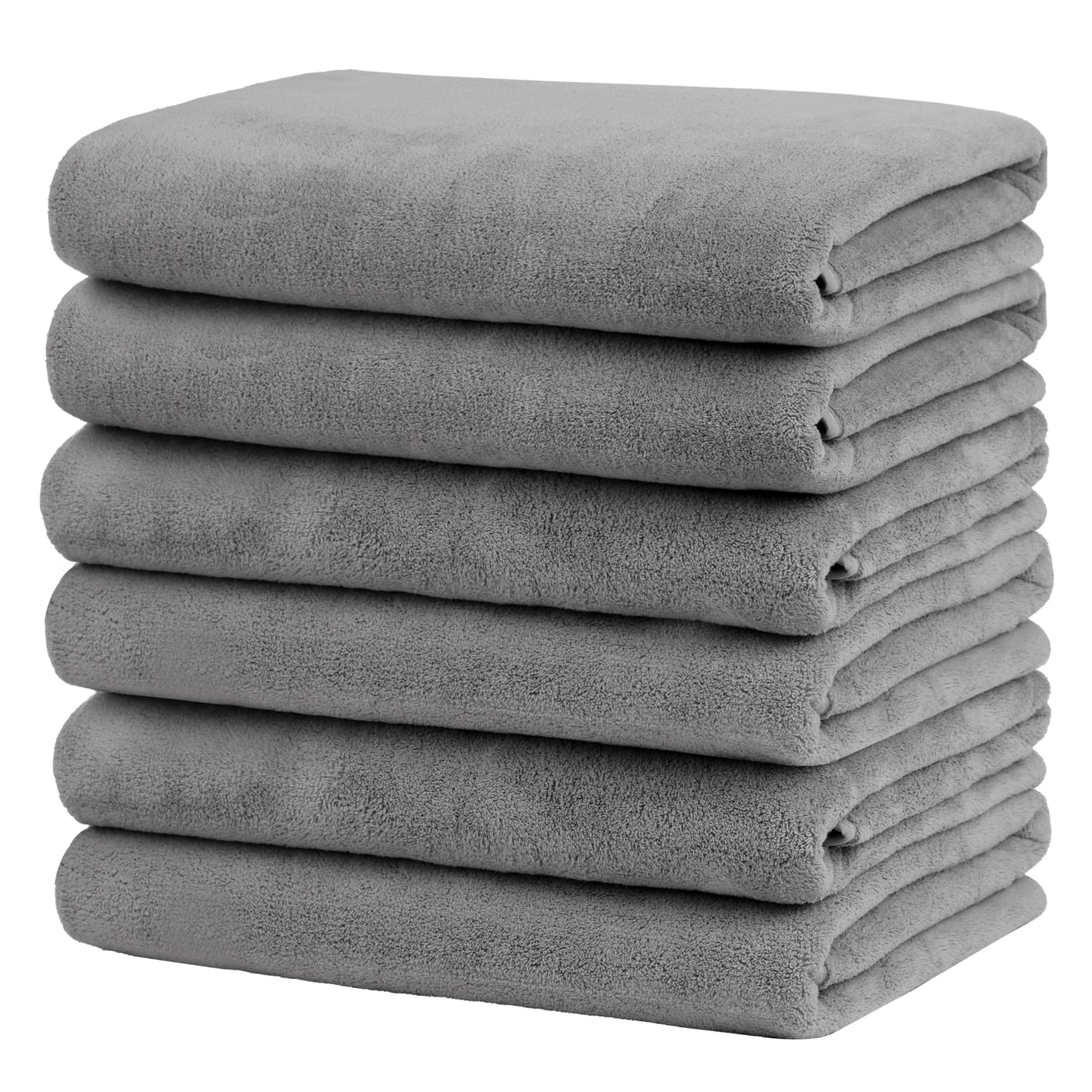 6 Piece Bath Towels Soft Plush Fleece Bath Towel Set Solid Grey 27"x 55