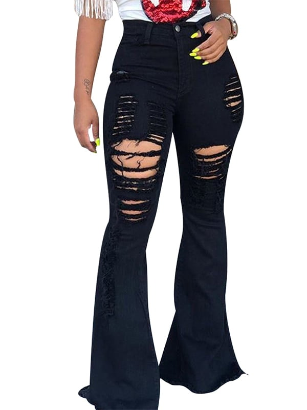 JDinms Women's Bootcut Jeans Bell Bottoms Solid Ripped Denim - Walmart.com