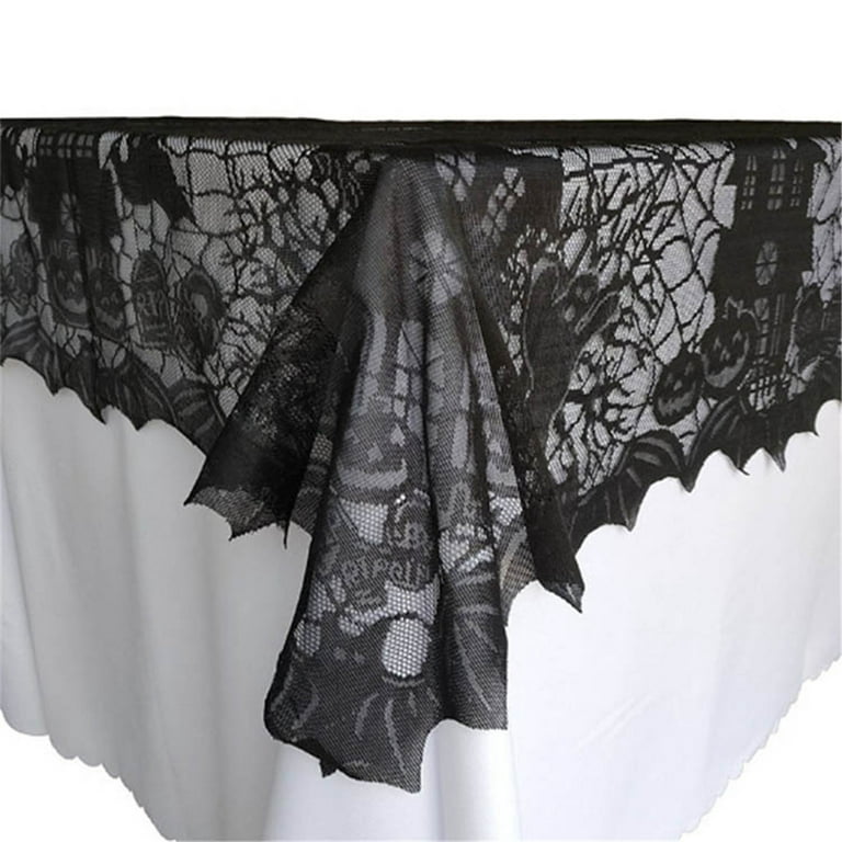 Pompotops 2023 New Halloween Tablecloth Black Lace Skull