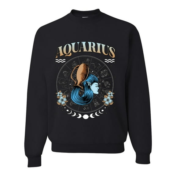 Wild Bobby Aquarius Air Water Sign, January 19 February 18, Star Constellations Horoscope Zodiac Birthday Birth Month Stone Gift for Men Women Unisex Crewneck Sweatshirt