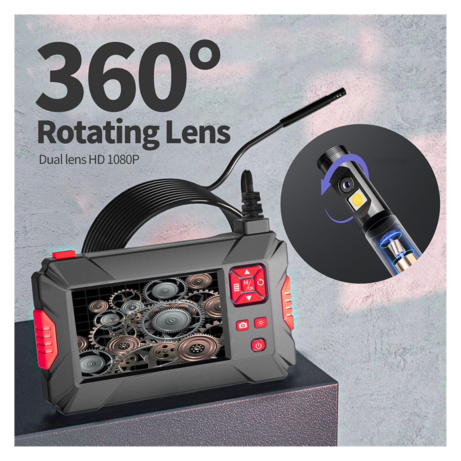 P30 8MM Dual Lens 360 Degree Rotate Industrial Borescope Endoscope 4.3 " IPS LCD Digital Cars Inspection Camera With 8 LED ,Stunning Clarity