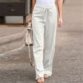 thumbnail image 6 of Minjewel Women's Solid Color Elastic Waist Loose Fit Breathable Cotton Linen Pants, Casual Trousers for Summer and Beach, Lightweight Comfortable,White,2XL, 6 of 6