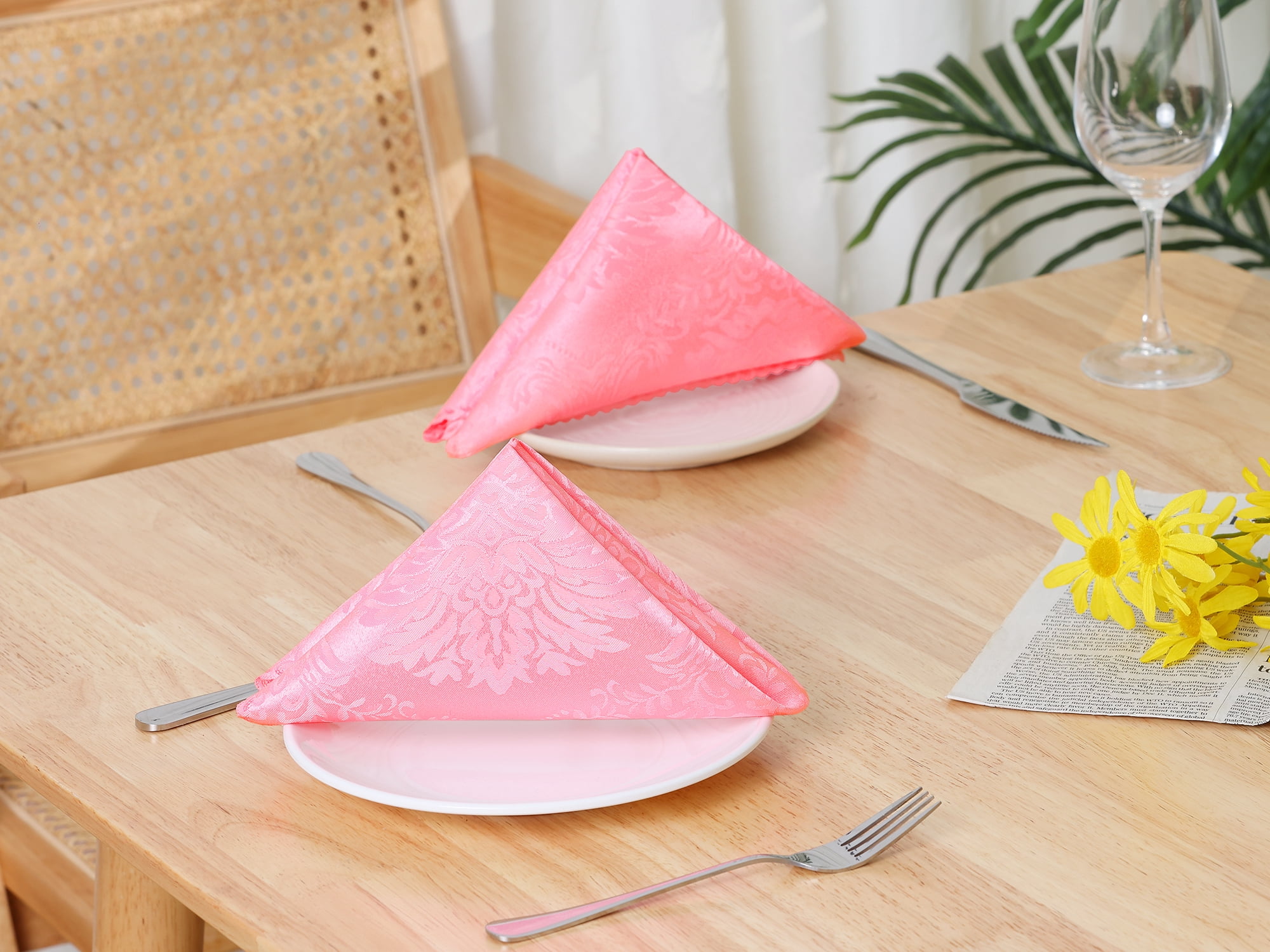 Unique Bargains 6 Pack Polyester Napkins Printed Floral Napkins for Party and Christmas Pink