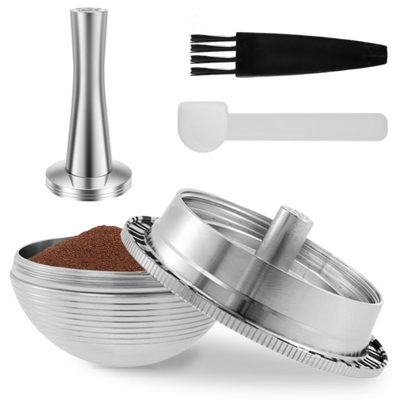 Stainless Steel Coffee Capsule Reusable Coffee Pods Practical Coffee Pod Refill Kit with Filling Spoon Brush Coffee Tamper Complete Coffee Capsule Refill Kit for Making Coffee