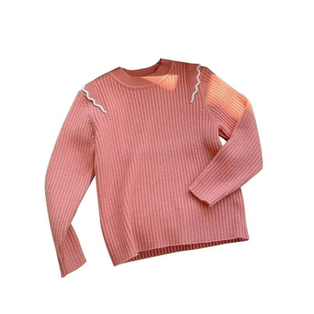 

nsendm Toddler Sweatshirts Babys Kids Toddler Girls Spring Winter Long Sleeve Ruffle Thick Knit Sweater Girls Sweeter Orange 3-4 Years