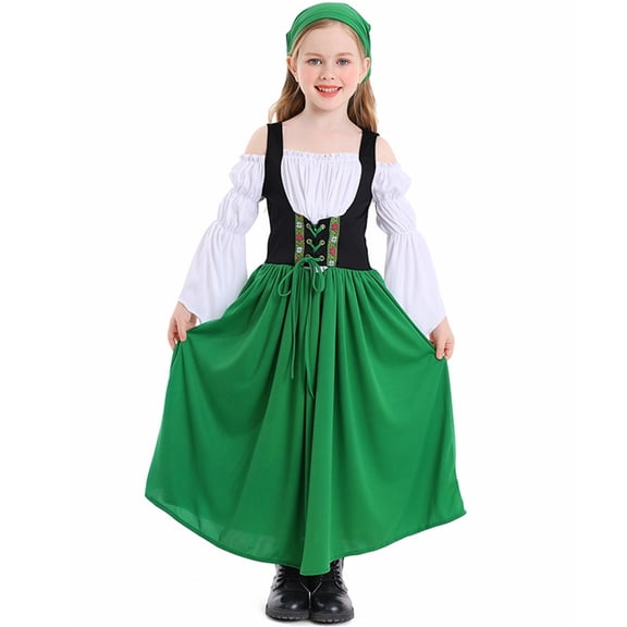 XXWXYD Kids 𝖬edieval Princess Dress Renaisance Gown, Off Shoulder Bell Sleeve 𝖵ictorian Fai𝗋y Tale Dress for Girls 4-16Y, Halloween Historical Role Play 𝖱oyal Court Dress