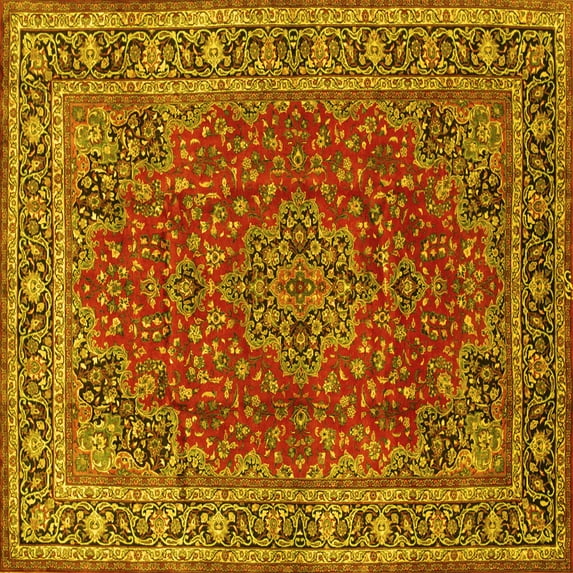 Ahgly Company Indoor Square Medallion Yellow Traditional Area Rugs, 5' Square