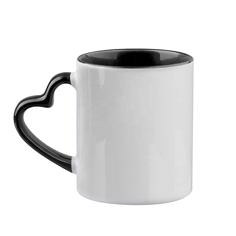 MR.R 11oz Set of 6 Sublimation Blank Dishwasher Ceramic Mug,Blank Coated Cup,Sublimation Blank Mugs,Classic Cup with Black Color Inner Mug and Heart Handle,
