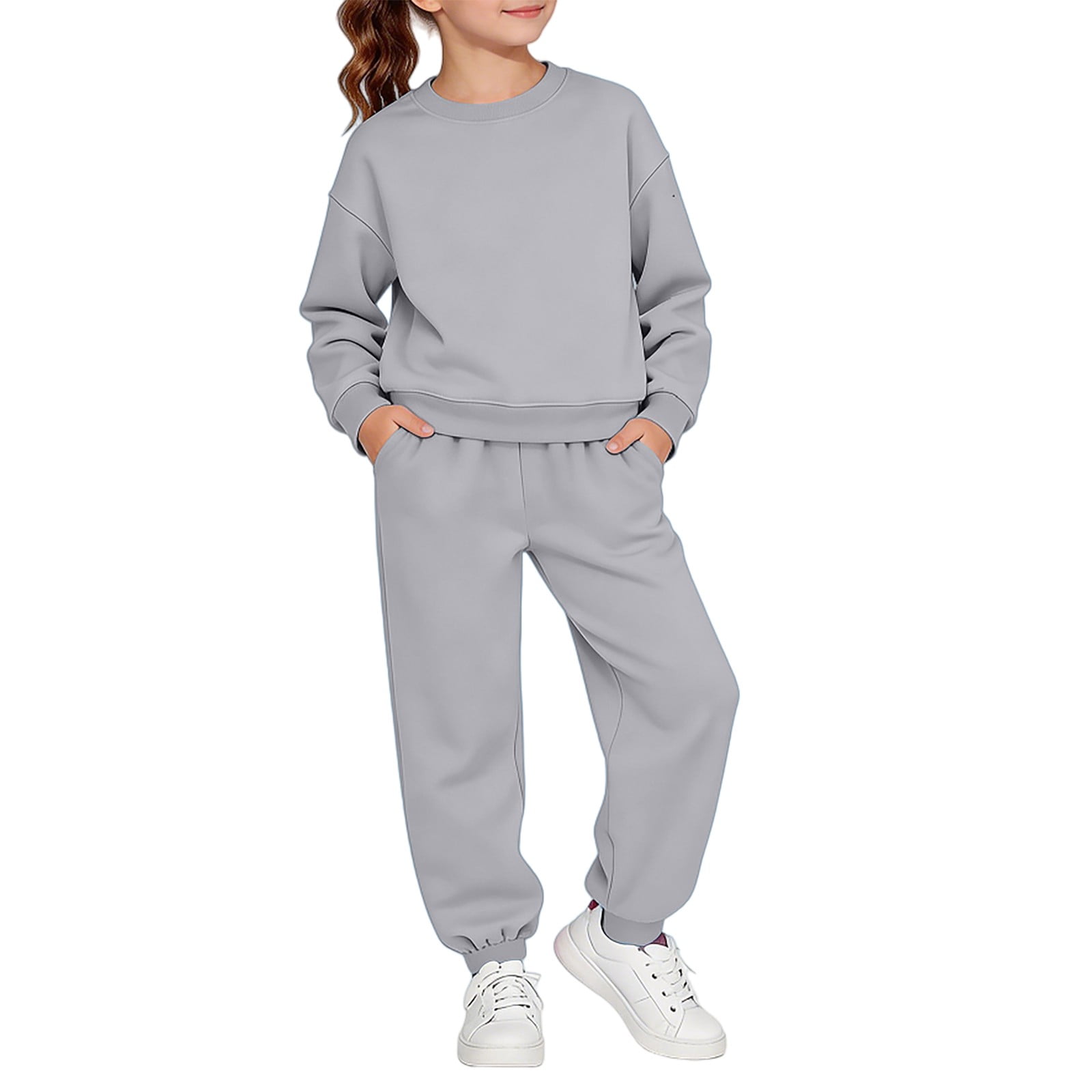 GiLiling Sweatsuit Set for Boys Girls 2 Piece Hooded Sweatshirt Jogger Sweatpants Tracksuit Kids Athletic Solid Outfits (Grey 12-18 Months)