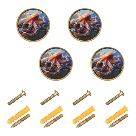 Yayeee 8 Pack Cabinet Knobs with Screws Round Zinc Drawer Pulls for Kitchen, Octopus Deep Sea