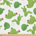thumbnail image 1 of Cactus Fabric by the Yard, Repeating Cacti with Flowers and Circles, Upholstery Fabric for Dining Chairs Home Decor Accents, Green White by Ambesonne, 1 of 5