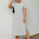 thumbnail image 1 of Karight Women Striped Casual Midi Dress, Summer Short Sleeve Loose Fit T-Shirt Dresses Soft Comfy Side Slit Pockets Clothes, 1 of 6