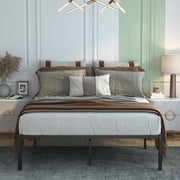 Yoneston Queen Size Metal Bed Frame 18 High Platfrom Beds Frames with Storage, Black