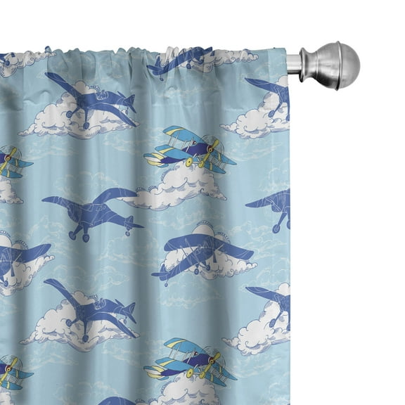 Ambesonne Vintage Airplane Curtains, Flying Crafts, Pair of 28"x84", Pale Blue Dark Blue