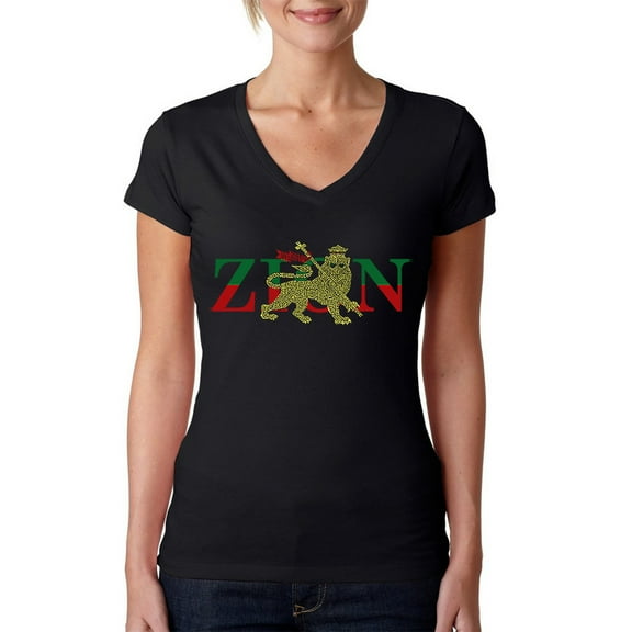 LA Pop Art Women's Word Art V-Neck T-Shirt - Zion - One Love