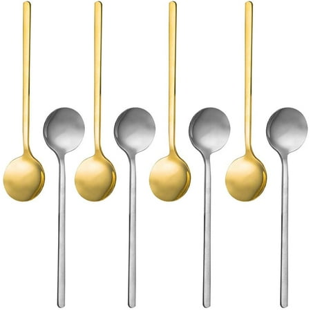 

Egebert Pack of 8 Gold & Silver Plated Stainless Steel Espresso Spoons Mini Teaspoons Set for Coffee Sugar Dessert Cake Ice Cream Soup Antipasto Cappuccino 5.3 Inch