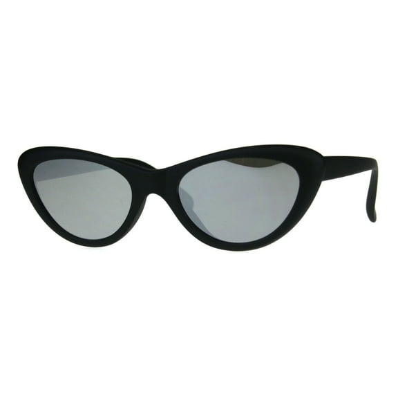 Womens Color Mirror Lens Goth Narrow Cat Eye Plastic Sunglasses Black Mirror