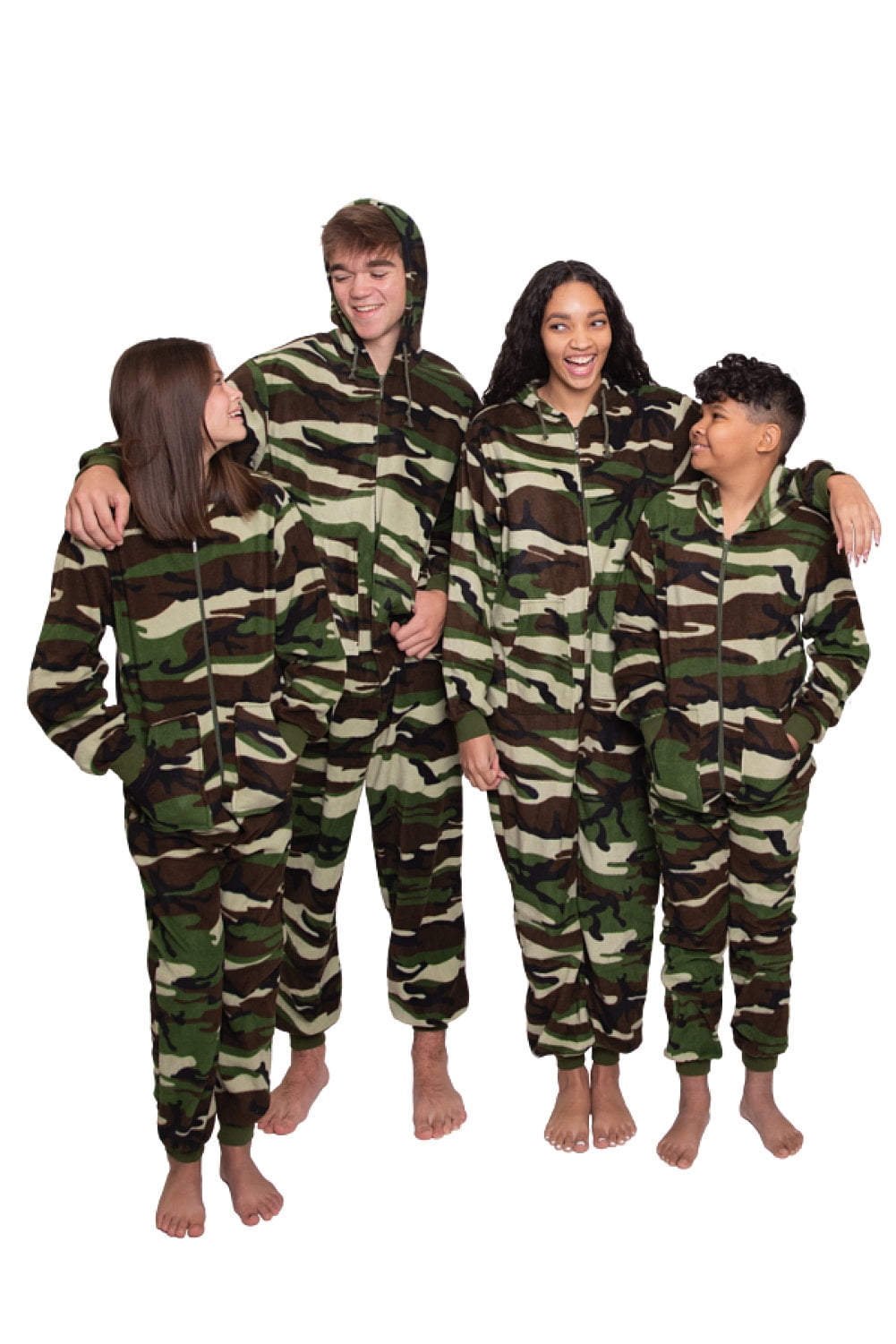 Big Feet Pajama Company Hoodie Fleece Camouflage Onesie Jumpsuit Pajamas for Boys & Girls, Footless, Unisex, Size 12