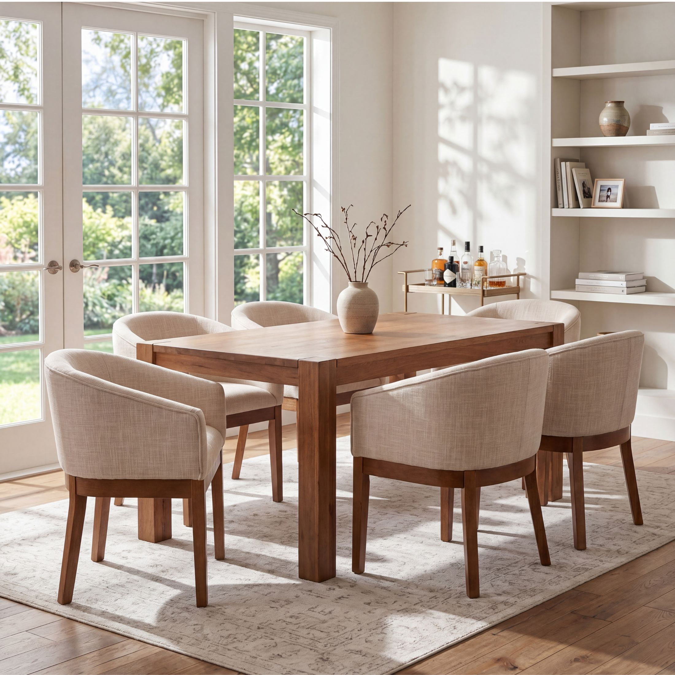 Guyou Modern Upholstered Dining Chairs Set of 2, Farmhouse Linen Kitchen & Dining Room Chairs with Armrests, 18" W Wooden Barrel Accent Chair Armchair for Dining Room Living Room Bedroom, Beige