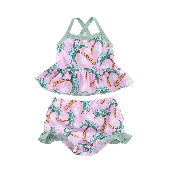 Bagilaanoe Toddler Baby Girls Swimsuits 2 Piece Bikinis Set Print Vest Tops Shorts 6M 9M 12M 18M 24M 3T Kids Swimwear Bathing Suit Beachwear