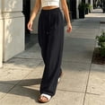 thumbnail image 6 of yeiolnoer Pants for Women Drawstring Elastic Waist Pants Casual Wide Leg Long Pants with Pocket Fashion Outfit(Black,Medium), 6 of 7