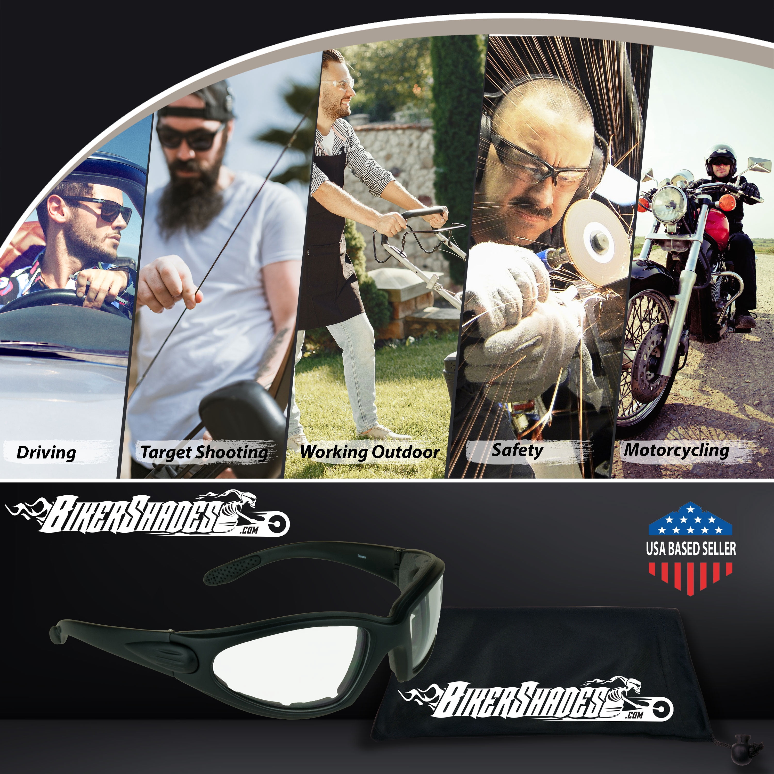 Bikershades Motorcycle Riding Glasses Foam Padded Mens