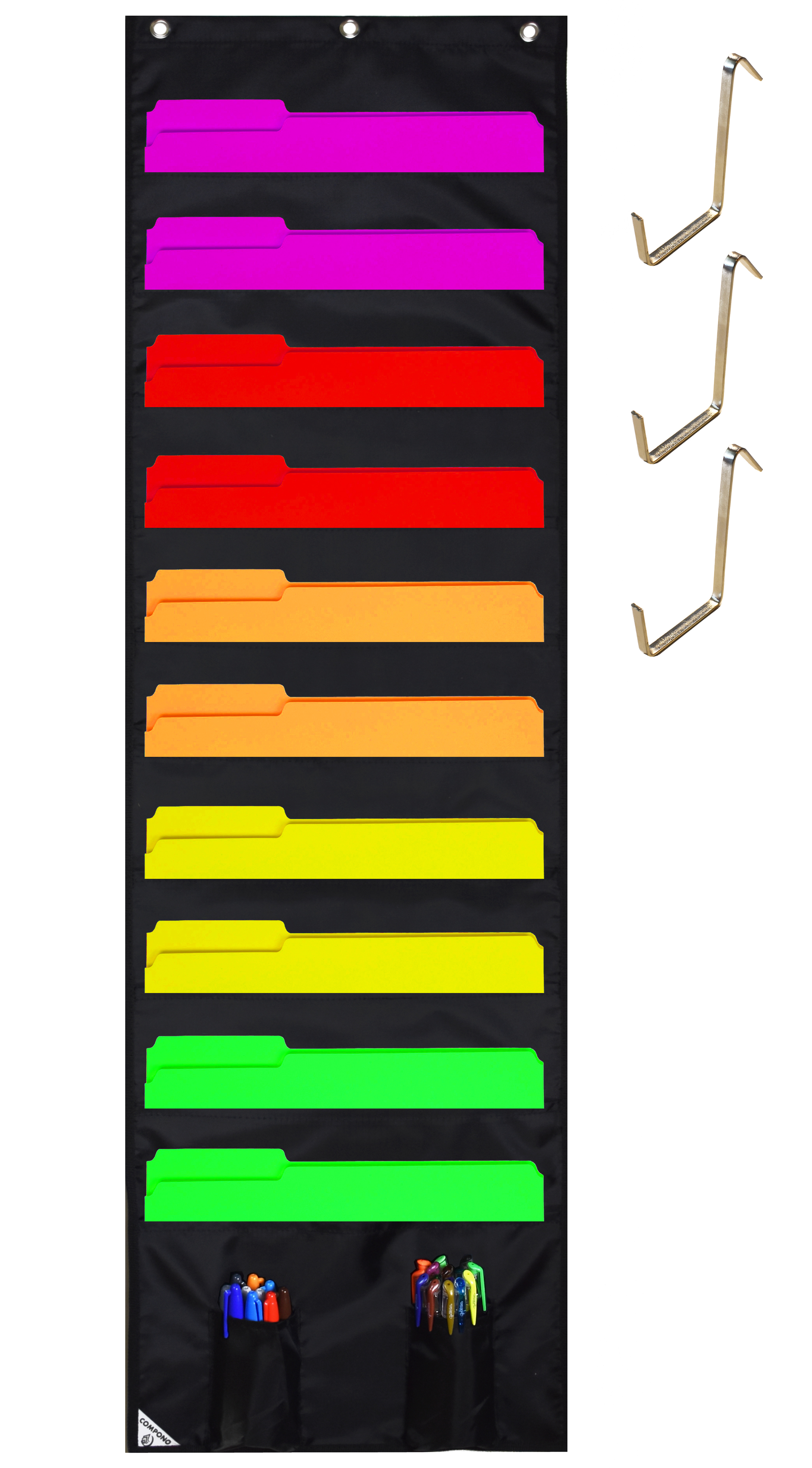 COMPONO Wall Storage Pocket Chart File Organizer with FREE BONUS 3 Door