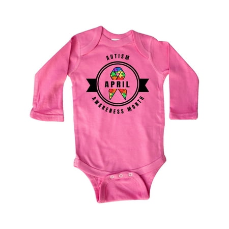 

Inktastic April Autism Awareness Month Badge with Puzzle Ribbon Gift Baby Boy or Baby Girl Long Sleeve Bodysuit