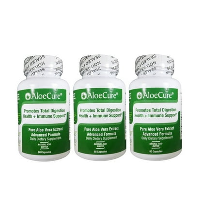 AloeCure Pure Aloe Caps (3-pack) for Acid Reflux, Healthy Digestive System, Immune Support, Natural (Best Natural Supplements For Acid Reflux)