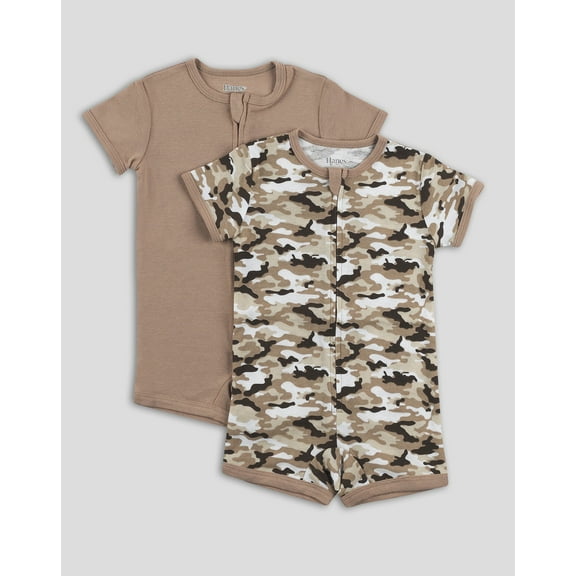 Hanes Zippin Baby Knit Short Sleeve 2-Pack Rompers Zipper & 4-Way Stretch Boys & Girls Camo Assorted