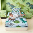 thumbnail image 3 of Manfei Dinosaur Wildlife Twin Fitted Sheet,Retro Stars Heart Paw Print Bedding,Blue Gray,2-Piece,1 Fitted Sheet and 1 Pillowcase, 3 of 6