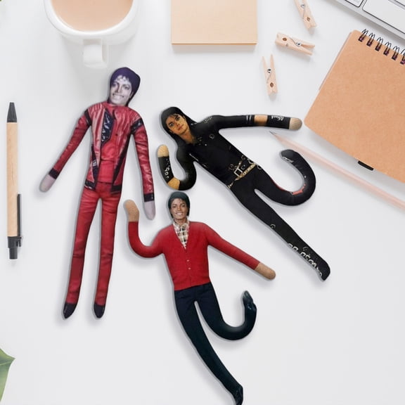 Michael Poseable Plush Figure Set, Bendable Internal Wire Frame Stuffed Doll, Ugly‑Cute Pillow‑Style Plush Toy, Iconic Stage Look Collectible Gift for MJ Fans,11"