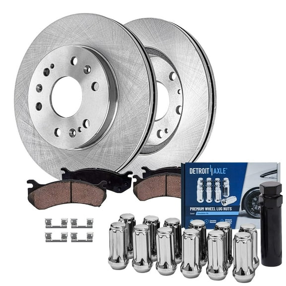 Detroit Axle - Front Disc Rotors Brake Pads Wheel Lug Nuts w/ key for Chevrolet Silverado GMC Sierra Suburban Yukon XL Express 1500 Avalanche Tahoe Cadillac Escalade ESV EXT: 12.99 inch Rotor