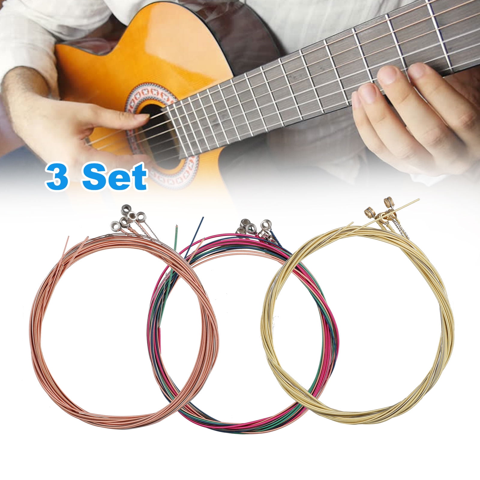 EEEkit 3 Sets of 6 Guitar Strings Replacement Steel String for Acoustic  Guitar (1 Yellow Red Set and 1 Multicolor Set), Picks for Guitar Players  and 