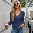 thumbnail image 2 of WBQ Women's Fall Blouses 2024 Fashion V Neck Tops Solid Color Ruched Loose Fit Blouses Trendy Tops, S-2XL, 2 of 8