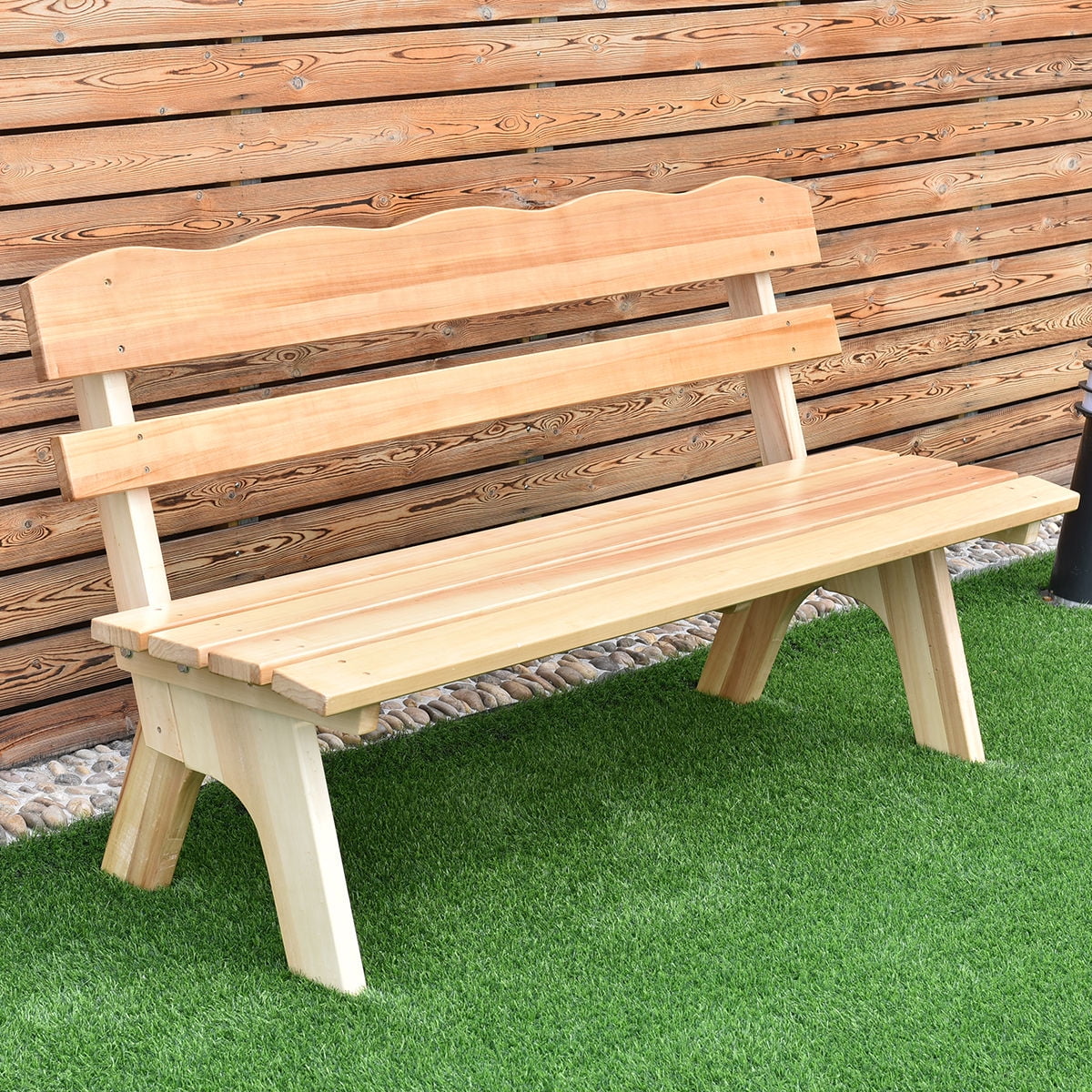 Costway 5 Ft 3 Seats Outdoor Wooden Garden Bench Chair Wood Frame Yard Deck Furniture by Costway