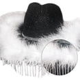 thumbnail image 2 of YUUZONE Woman Rhinestone Tassel Decors Cowgirl Hat Wide Brim Fedoras Hat for Photoshoots, 2 of 9