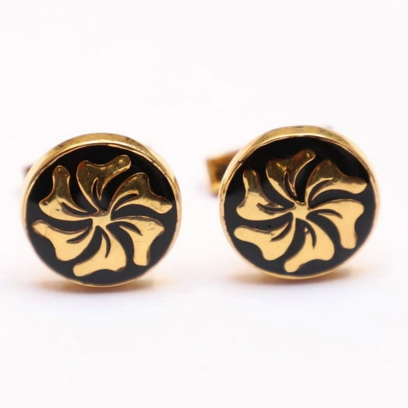 Vintage Flower Sterling Silver Black Enamel Wedding Gift Gold Cufflink