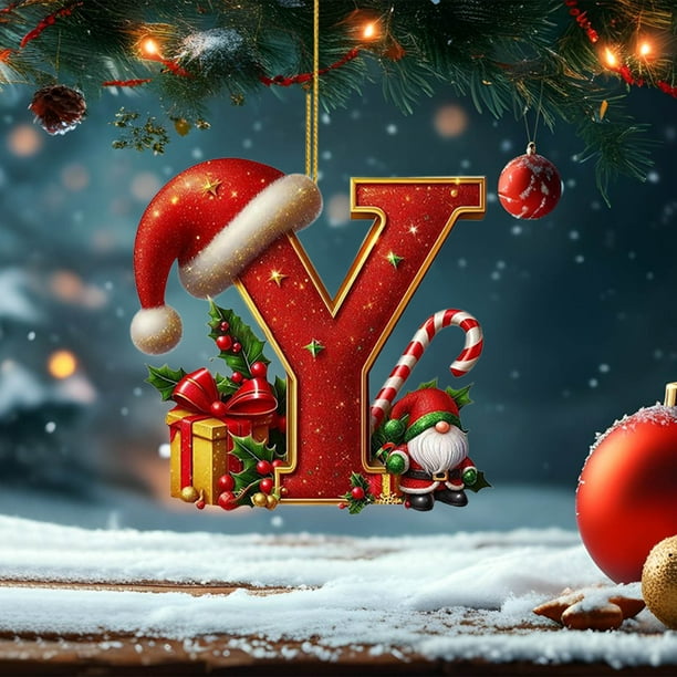 Adorno Navideño con 26 Letras | Adornos Navideños Acrílicos Personalizados | Adornos con Letras Ligeros y Duraderos con Gorros de Papá Noel | Decoración Navideña para Colgar En El Árbol, para Casa, O