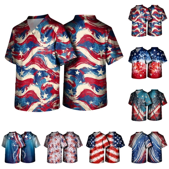 Evdexr 250 Anniversary Usa Scrubs for Men Usa Flag V Neck Usa Flag Scrub Tops 1776 2026 Short Sleeve Stretch Stars Stripes Forth Of July Medical Uniforms L