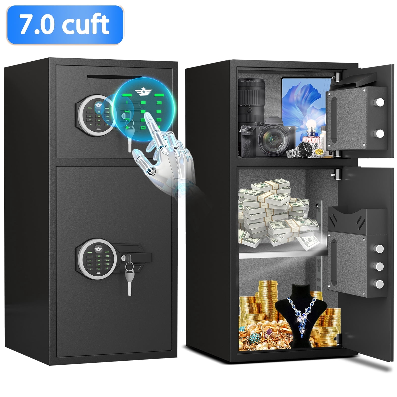 Riflevault 7.0 Cu Ft Fireproof Safe, Electronic Lock Security Cabinet with Deposit Slot, Dual Alarm & Backlit Keypad